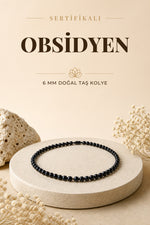 Sertifikalı Obsidyen Doğaltaş Kolye 6 Mm, M582
