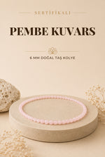 Sertifikalı Pembe Kuvars Doğaltaş Kolye 6 Mm, M584