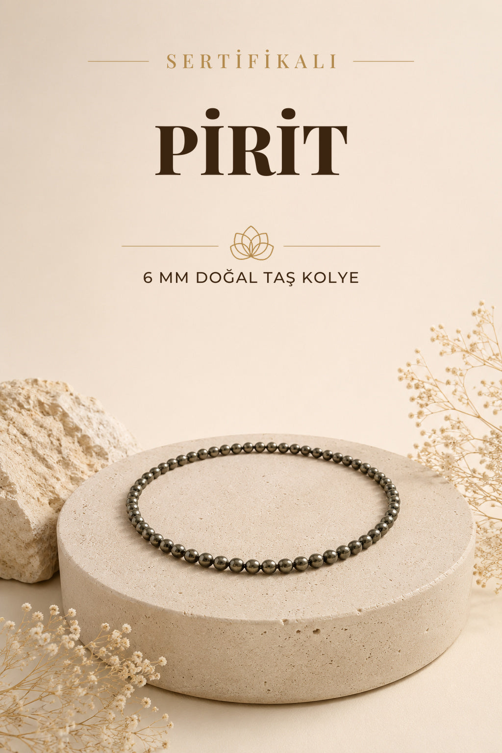 Sertifikalı Pirit Doğaltaş Kolye 6 Mm, M587