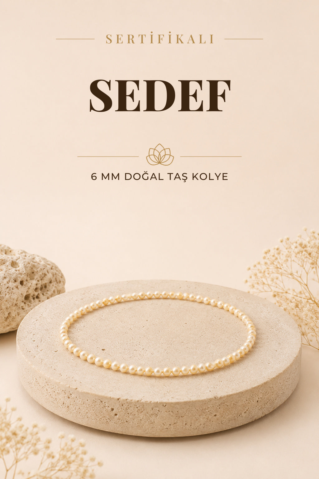 Sertifikalı Sedef Doğaltaş Kolye 6 Mm, M590
