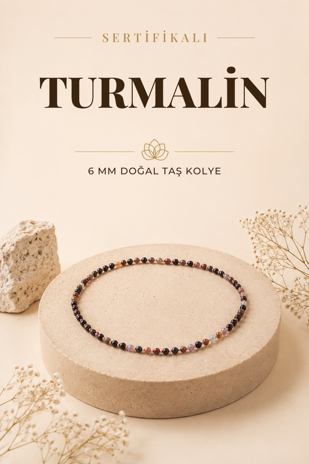 Sertifikalı Turmalin Doğaltaş Kolye 6 Mm, M597