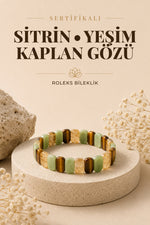 Sertifikalı Sitrin - Yeşim - Kaplan Gözü - Doğal Taş Roleks Bileklik