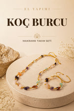 Koç Burcu Doğal Taş Natürel Makrome Kolye Bileklik Seti