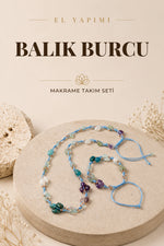Balık Burcu Doğal Taş Natürel Makrome Kolye Bileklik Seti