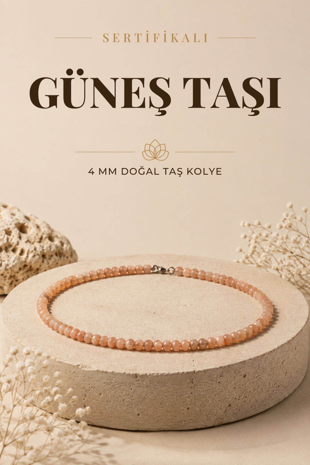 Sertifikalı Güneş Taşı Kolye 4 Mm