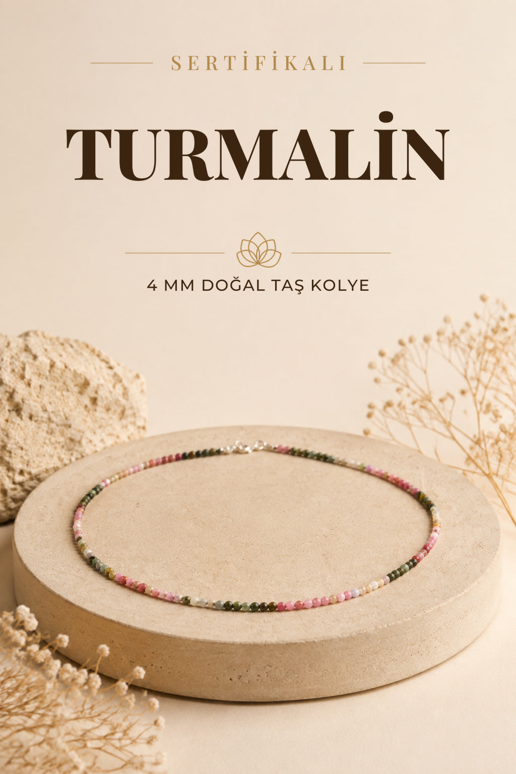 Sertifikalı Turmalin Renkli Kolye 4 Mm