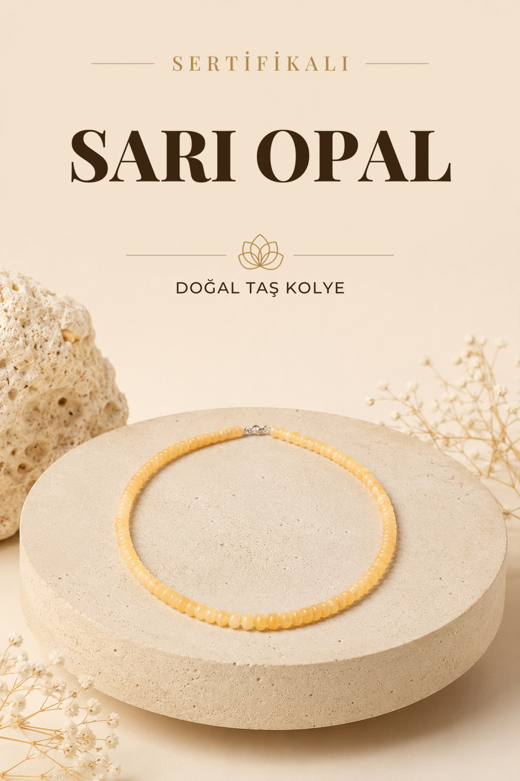 Sertifikalı Sarı Opal Doğal Taş Kolye - M356