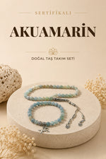 Sertifikalı Akuamarin Bileklik-tesbih 2'li Takım Doğal Taş