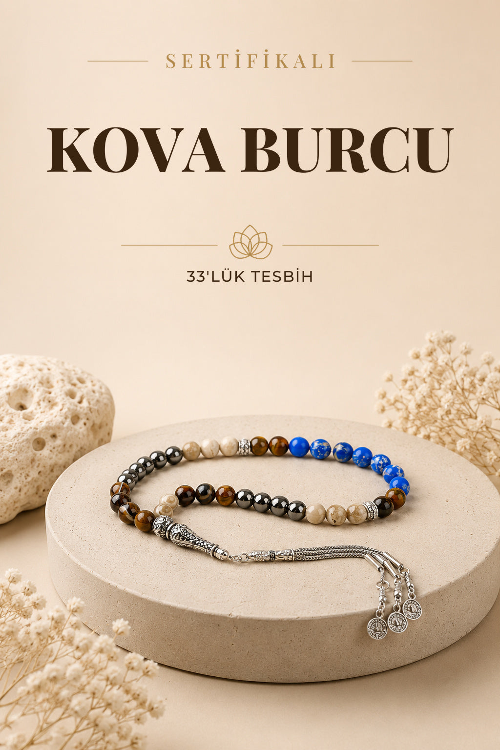 Sertifikalı Kova Burcu 33'lük Tesbih T104