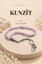 Sertifikalı Kunzit 33'lük Doğal Taş Tesbih 8 Mm (METAL AKSAMLI)