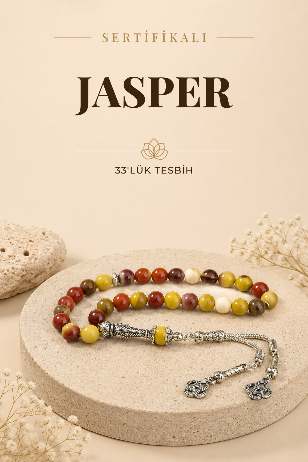 Sertifikalı Jasper 33'lük Doğal Taş Tesbih 10 Mm