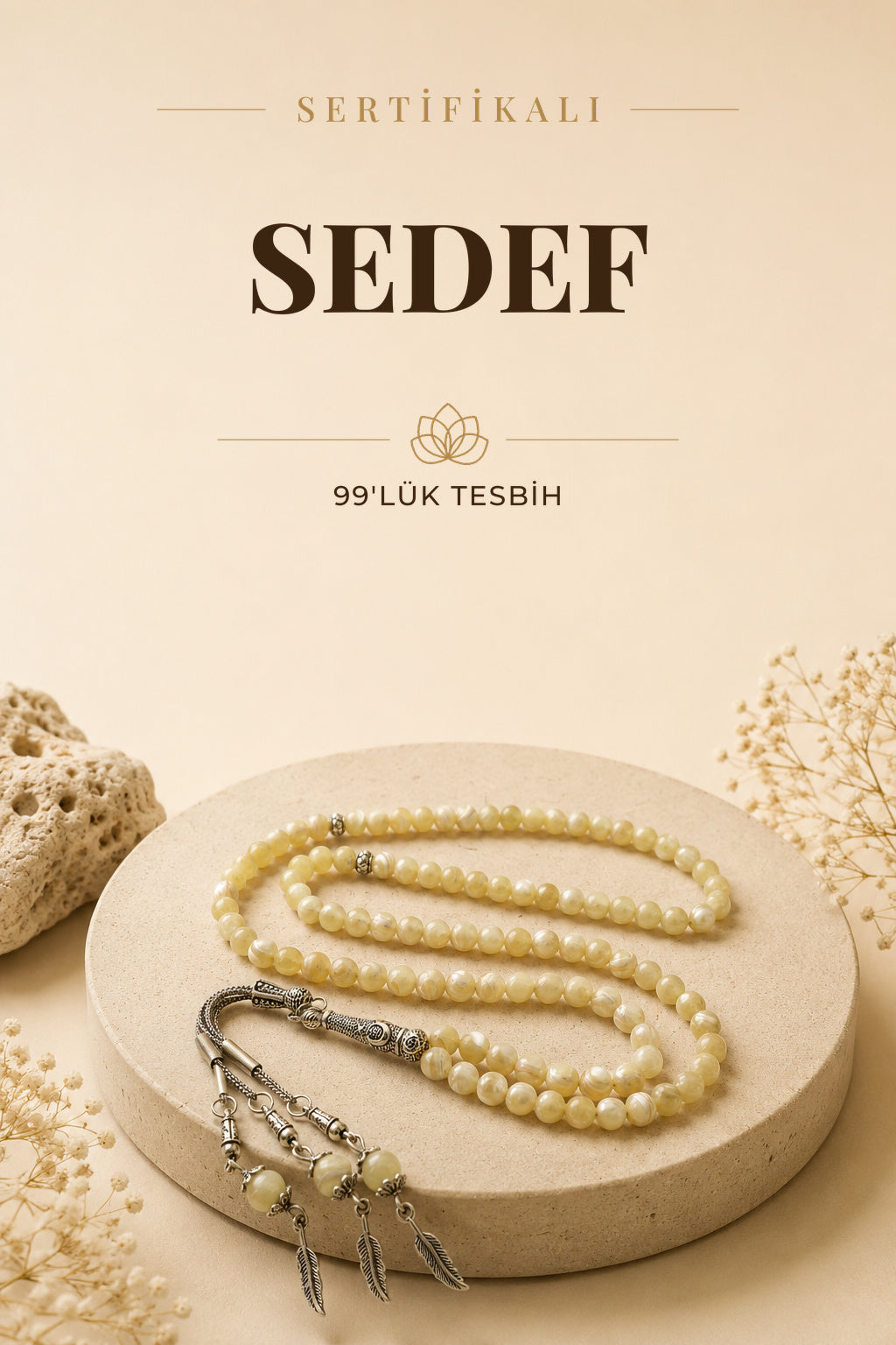 Sertifikalı Sedef 99'luk Doğal Taş Tespih 6 Mm