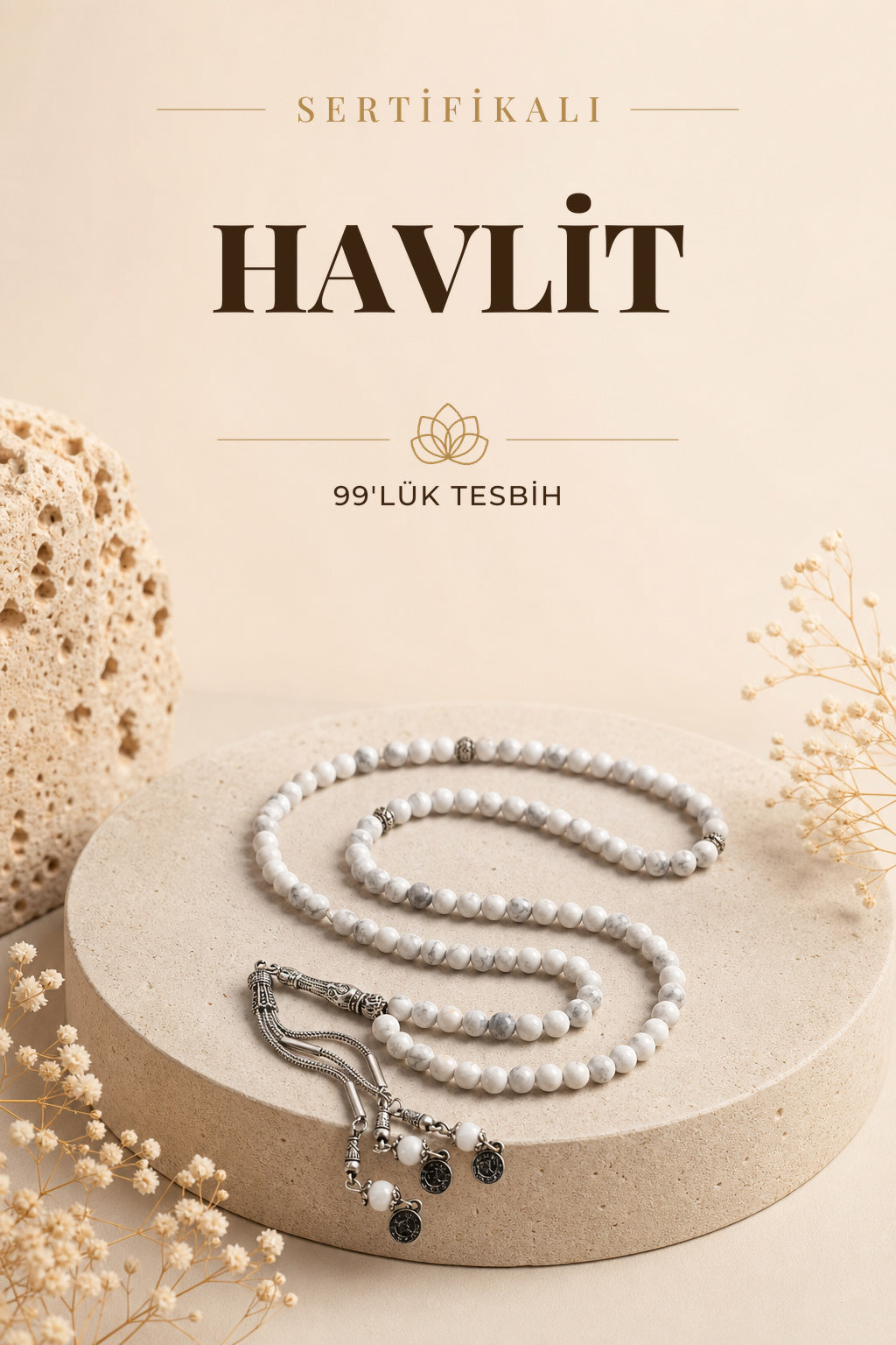 Sertifikalı Havlit 99'luk Doğal Taş Tesbih 6 Mm