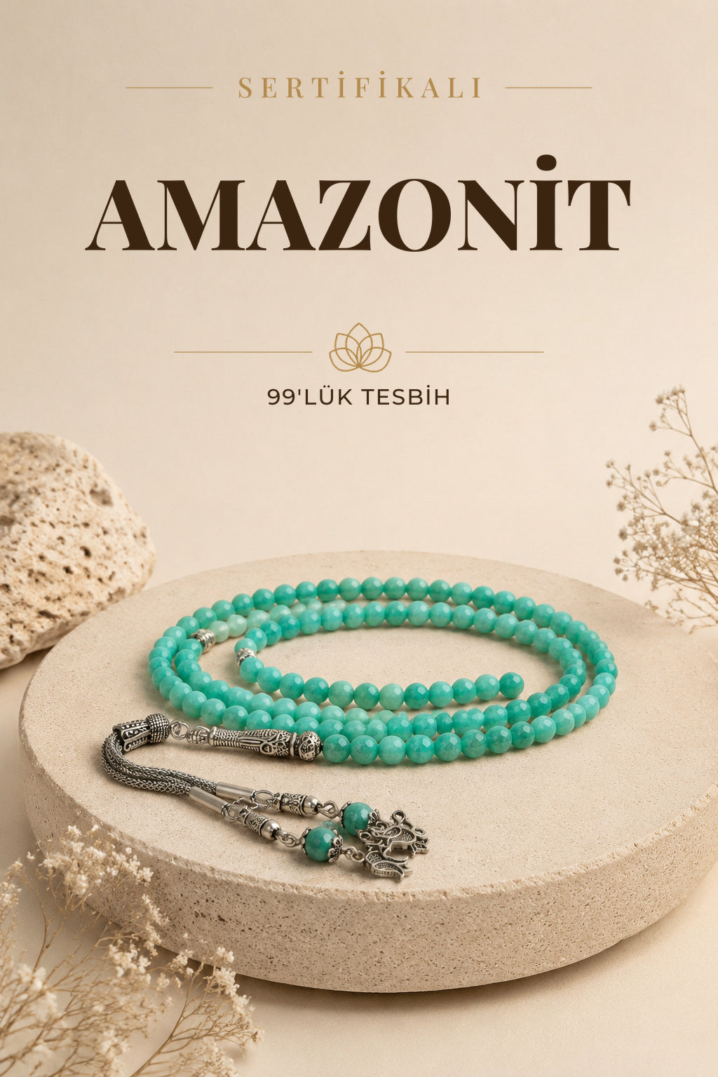 Sertifikalı Amazonit 99'luk Doğal Taş Tespih
