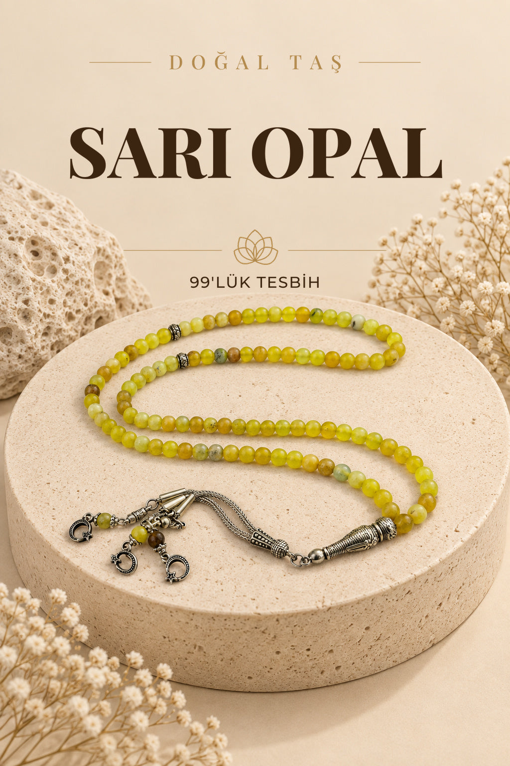 Sarı Opal 99'luk Doğal Taş Tesbih