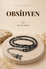 Sertifikalı Obsidyen 99'luk Doğal Taş Tespih 6 Mm