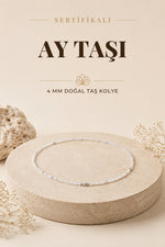 Sertifikalı Ay Taşı Doğal Taş Kolye 3-4 Mm