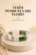 Sertifikalı Yeşim-pembe Kuvars-florit Doğal Taş Roleks Bileklik