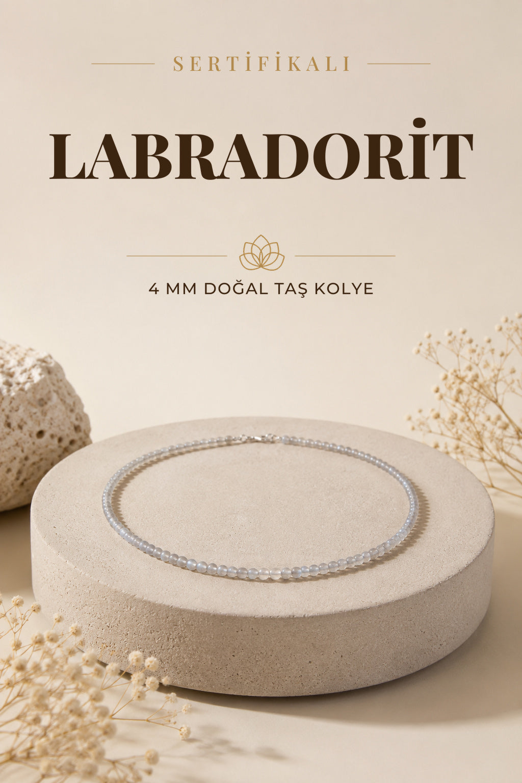 Sertifikalı Labradorit Doğal Taş Kolye 4 Mm