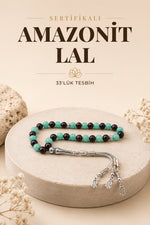 Sertifikalı Amazonit - Lal 33'lük Doğal Taş Tespih 8 Mm