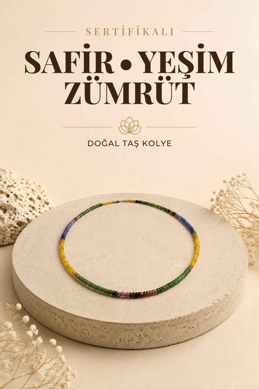 Sertifikalı Safir-yeşim-zümrüt Doğal Taş Kolye (ÖZEL MODEL)