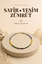 Sertifikalı Safir-yeşim-zümrüt Doğal Taş Kolye (ÖZEL MODEL)