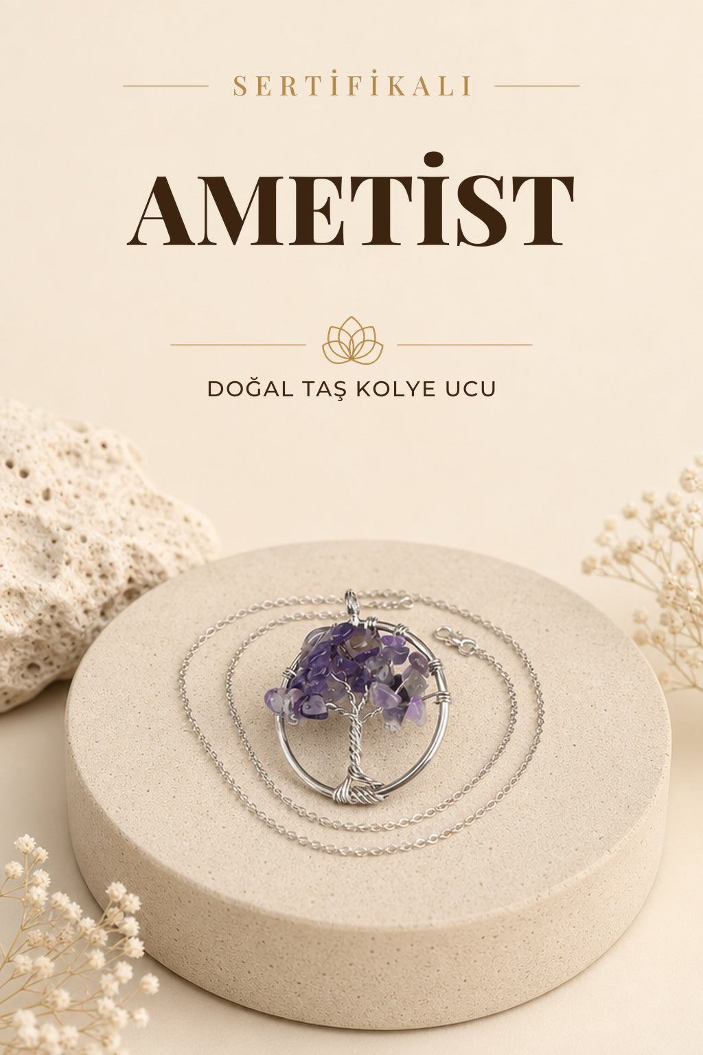 Sertifikalı Ametist Kolye Ucu