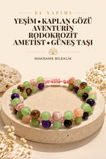 Yeşim - Kaplan Gözü - Aventurin - Rodokrosit - Ametist - Güneş Taşı Makrome Bileklik (ruhsal Sağlık)