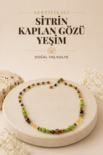 Sertifikalı Sitrin - Kaplan Gözü - Yeşim Doğal Taş Kolye