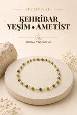 Sertifikalı Kehribar - Yeşim - Ametist - Doğal Taş Çocuk Kolyesi