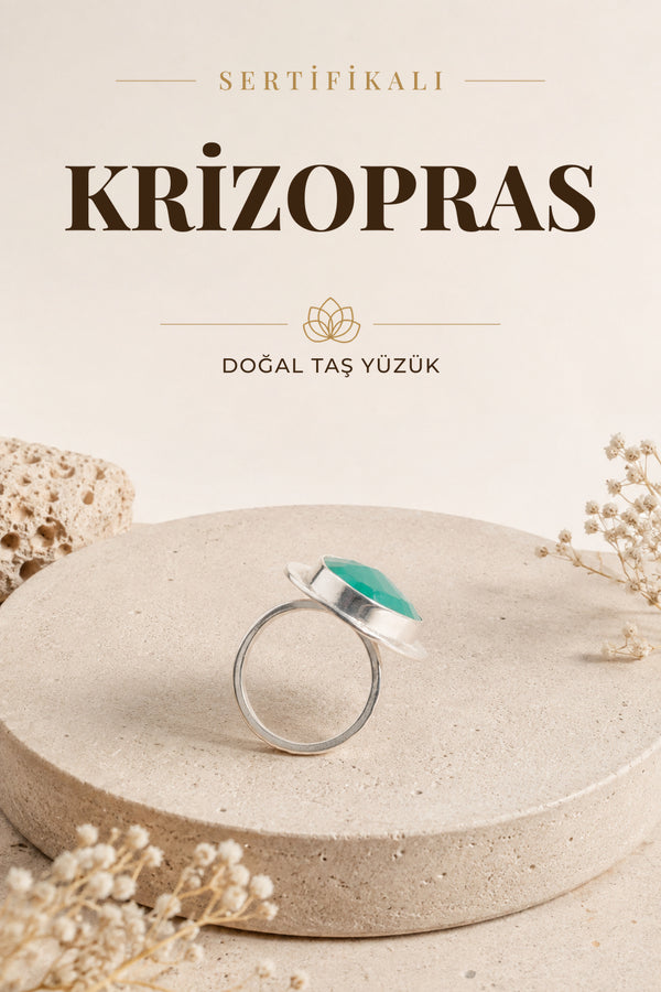 SERTİFİKALI Krizopras Doğal Taş 925 Ayar Gümüş Yüzük