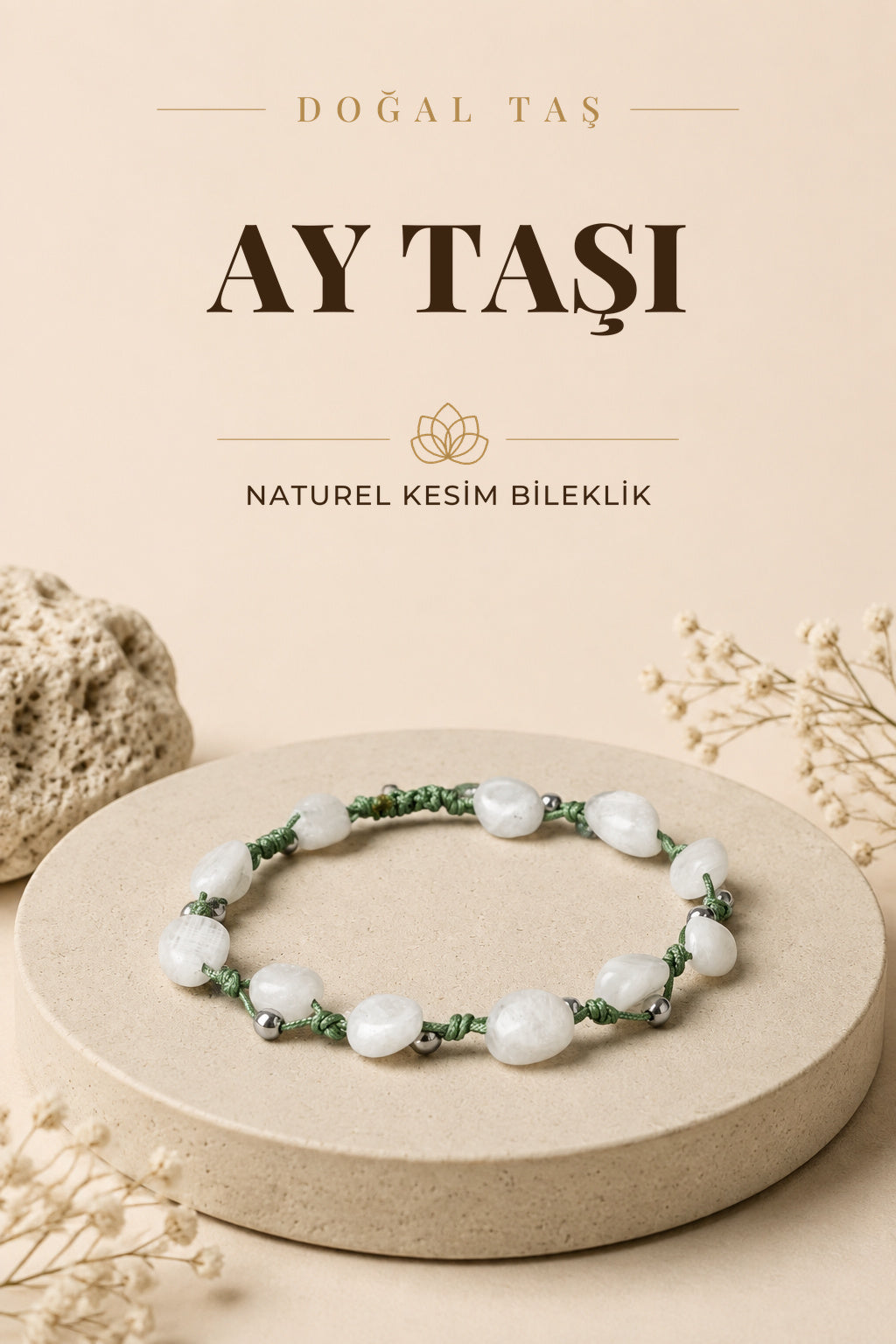 Kilo Verme Bilekliği Ay Taşı Natürel Kesim Doğal Taşlı