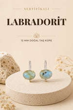 Sertifikalı Labrodite Doğal Taş Küpe - 10x12mm Açık Yeşil
