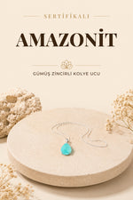 Sertifikalı Amazonit Kolye Ucu (GÜMÜŞ ZİNCİR HEDİYE) Pirinç Çerçeve
