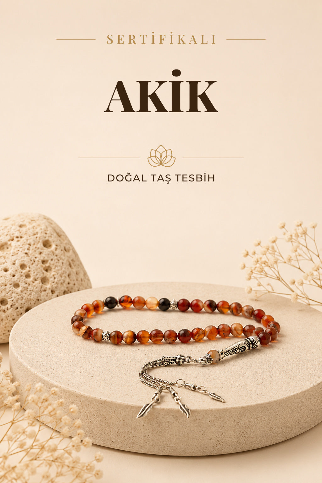 Sertifikalı Akik Madagaskar Doğal Taş Tesbih