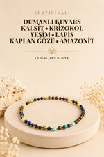 Sertifikalı Doğal Taş Bebek Kolye - Dumanlı Kuvars-kalsit-krizokol-yeşim-lapis-kaplan Gözü-amazonit