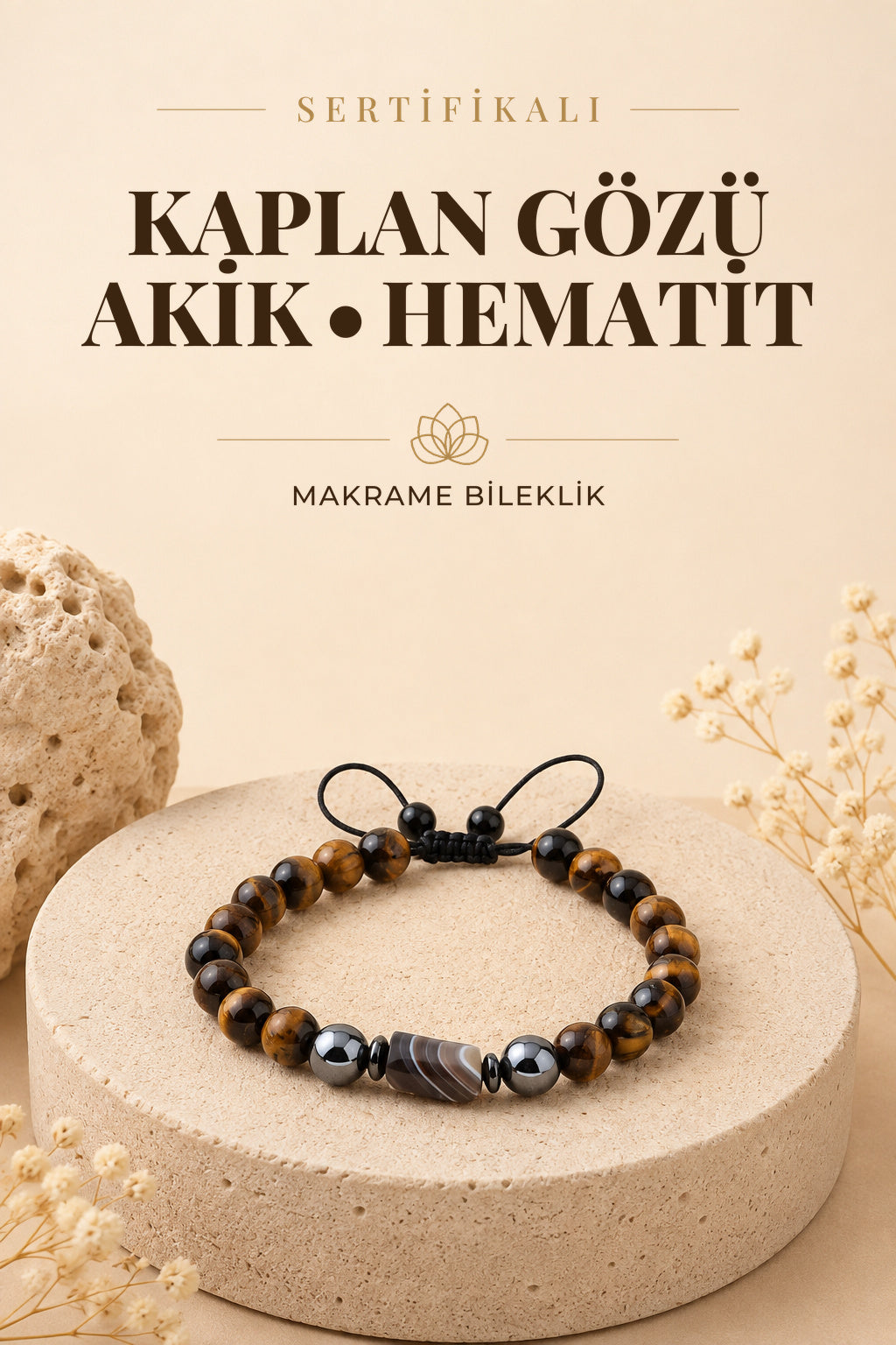 Sertifikalı Kaplan Gözü-bostwana Akik-hematit Makrome Bileklik