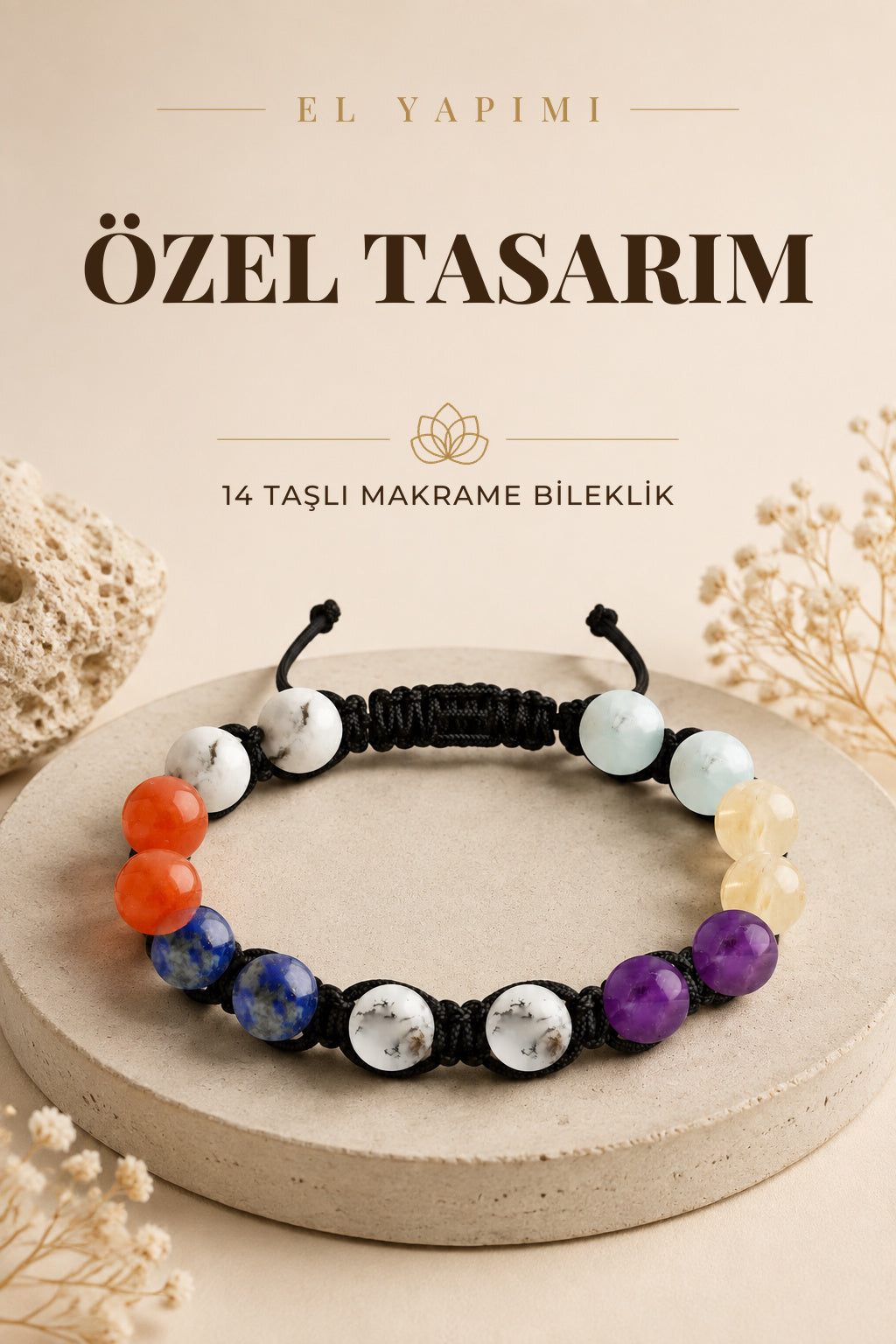 Özel Tasarım Makrome Bileklik - 14 Taş