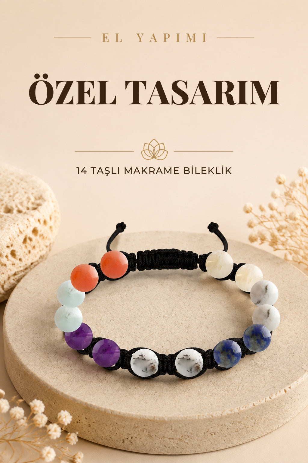 Özel Tasarım Makrome Bileklik - 14 Taş