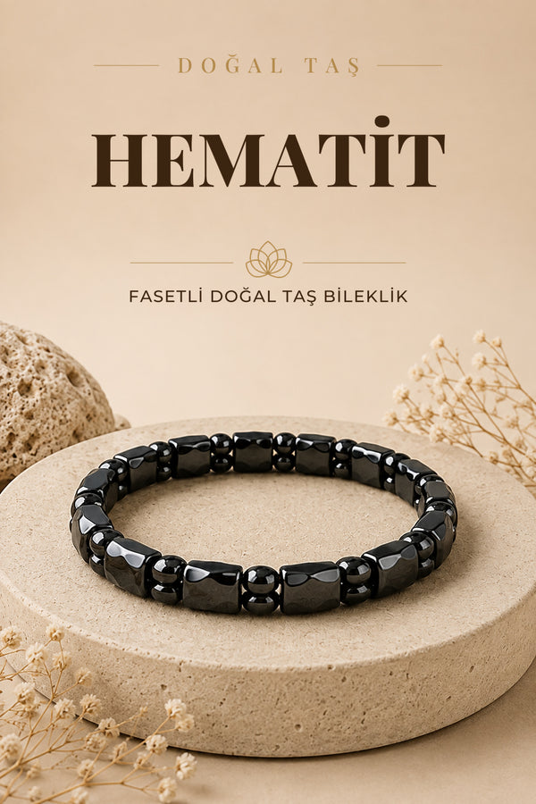 Kare Fasetli Hematit Erkek Bileklik