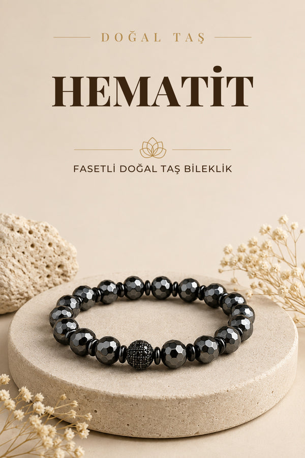 Fasetli Yuvarlak Kesim Hematit Bileklik