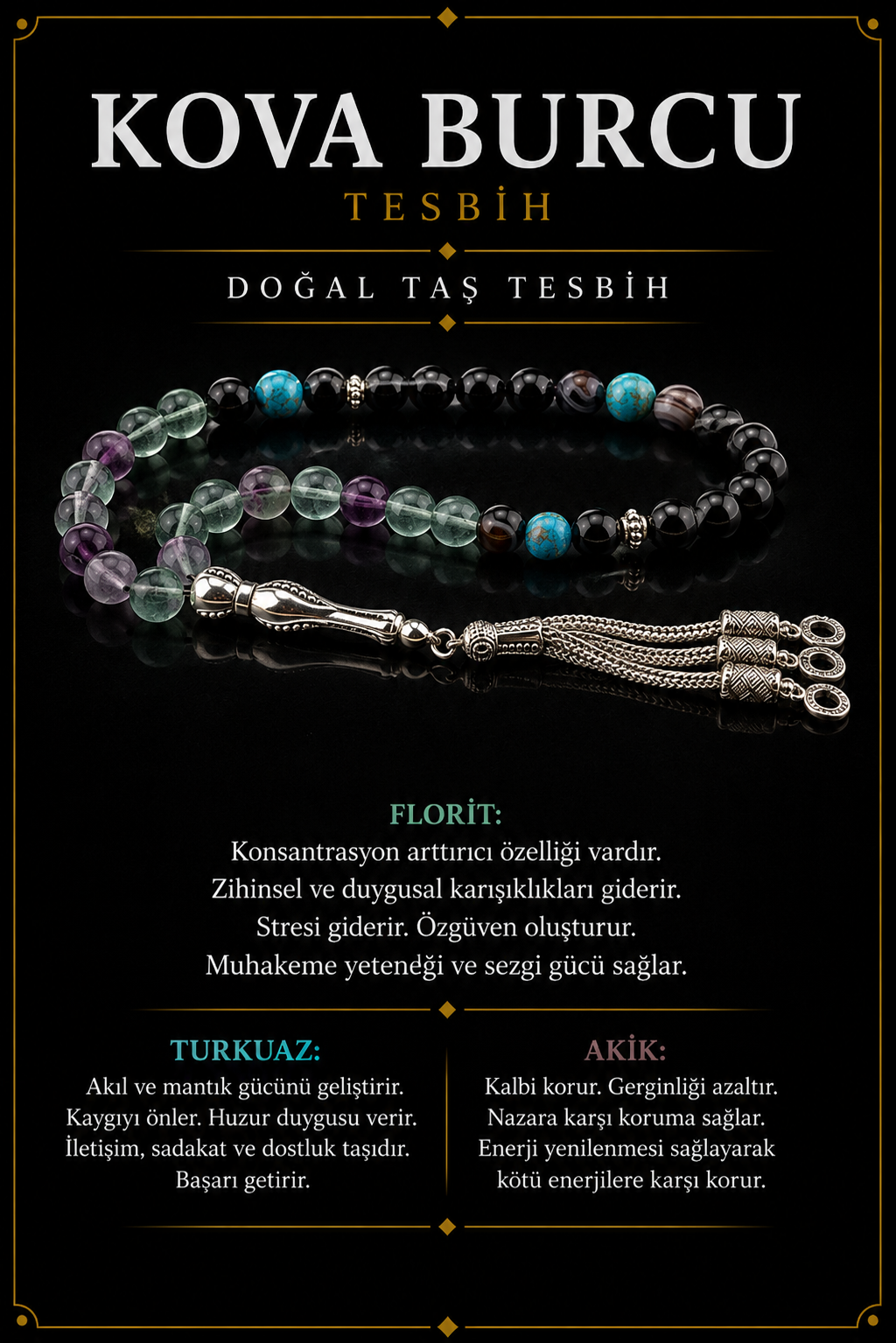 Sertifikalı Kova Burcu 33'lük Tesbih T164