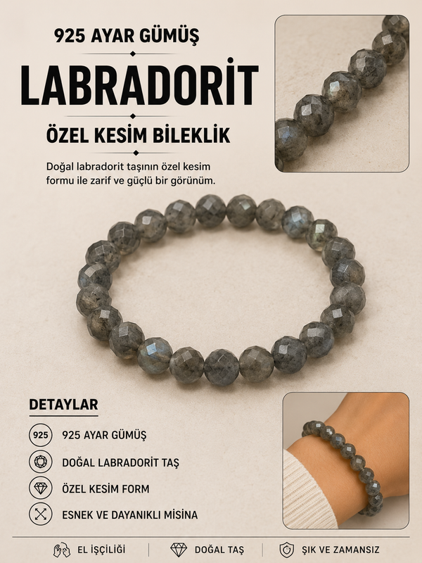 Özel Kesim Doğal Labradorit Taşlı Bileklik – El İşçiliği Tasarım