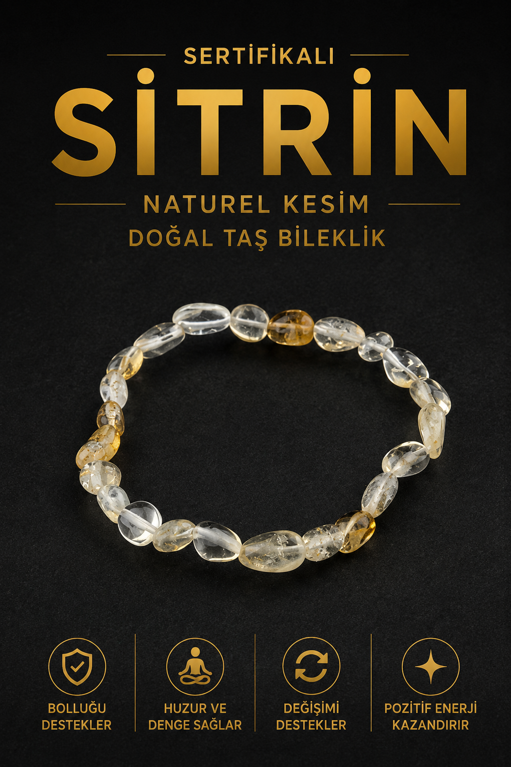 Sertifikalı Sitrin Doğal Taş Bileklik Naturel Kesim