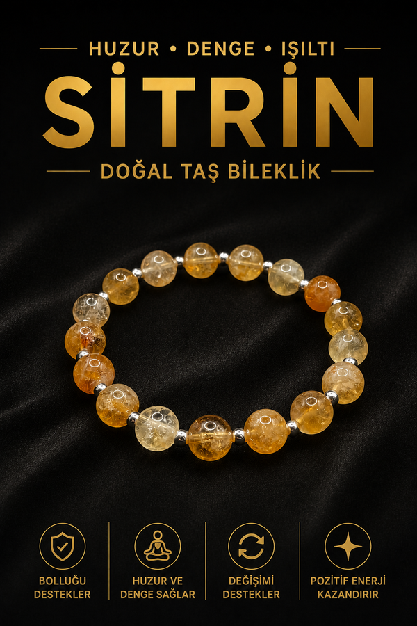SERTİFİKALI Sitrin Doğal Taş  Bileklik