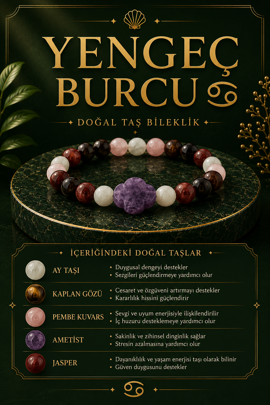 Sertifikalı Yengeç Burcu Bileklik B045