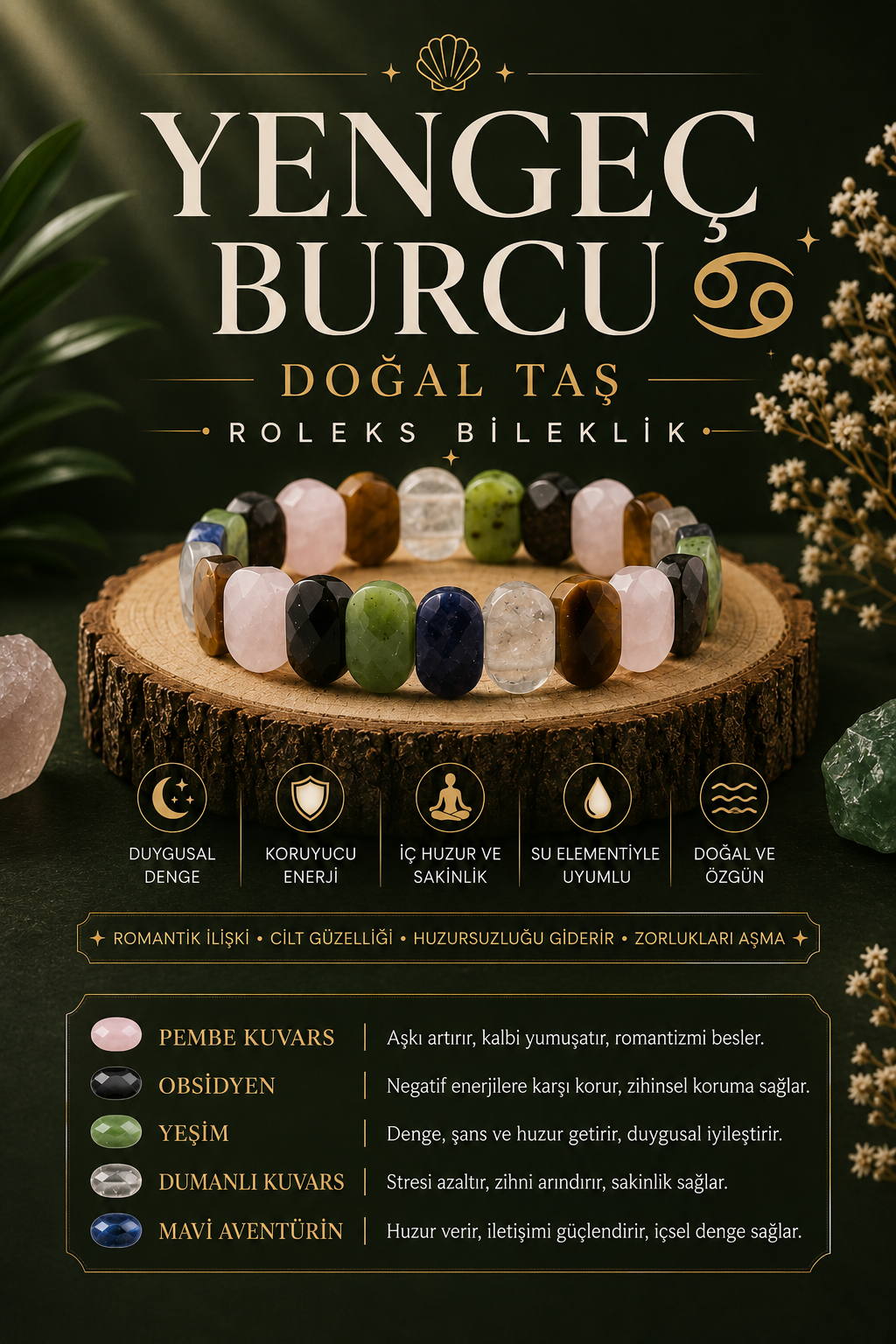 Sertifikalı Yengeç Burcu Roleks Bileklik B069