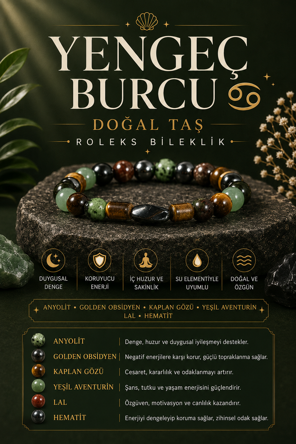 Yengeç Burcu Doğal Taş 8mm Hematit Bileklik