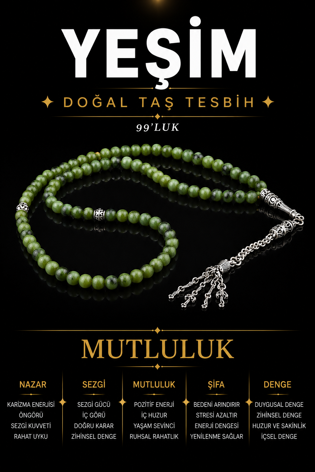 Sertifikalı Yeşim 99'luk Doğaltaş Tesbih 6 Mm, T219