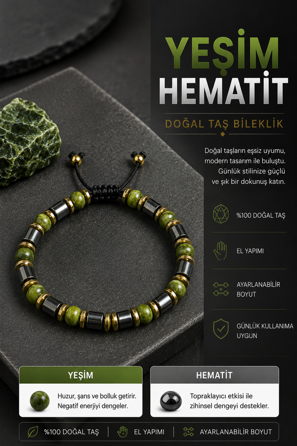 Yeşim Hematit Doğal Taş Bileklik
